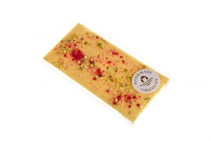 Crazy čokoláda bílá malina – pistácie 90 g